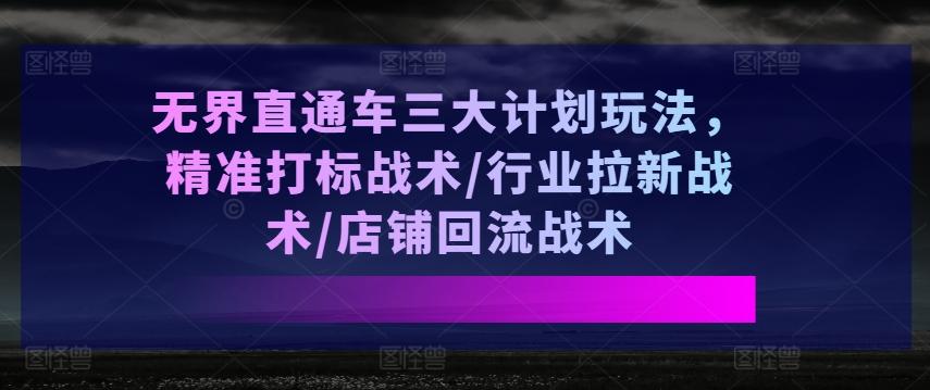 无界直通车三大计划玩法，精准打标战术/行业拉新战术/店铺回流战术网创项目-副业赚钱-互联网创业-资源整合冒泡网