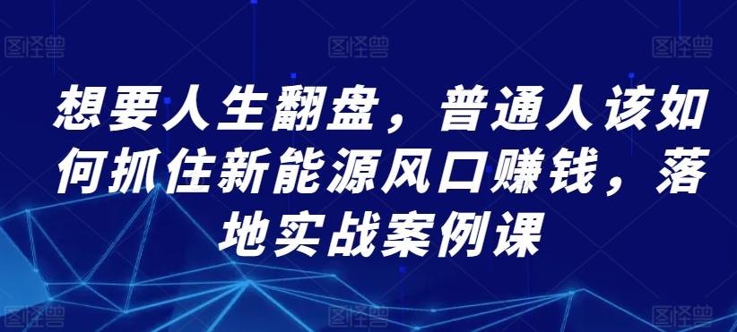 想要人生翻盘，普通人该如何抓住新能源风口赚钱，落地实战案例课网创项目-副业赚钱-互联网创业-资源整合冒泡网