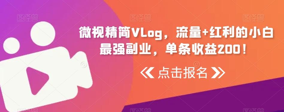 微视精简Vlog，流量+红利的小白最强副业，单条收益200！网创项目-副业赚钱-互联网创业-资源整合冒泡网