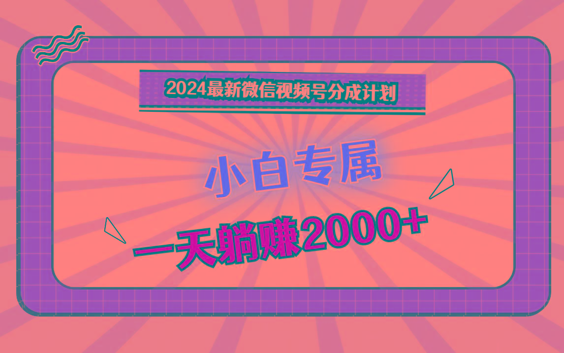 2024最新微信视频号分成计划，对新人友好，一天躺赚2000+网创项目-副业赚钱-互联网创业-资源整合冒泡网