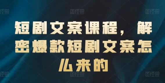 短剧文案课程，解密爆款短剧文案怎么来的网创项目-副业赚钱-互联网创业-资源整合冒泡网