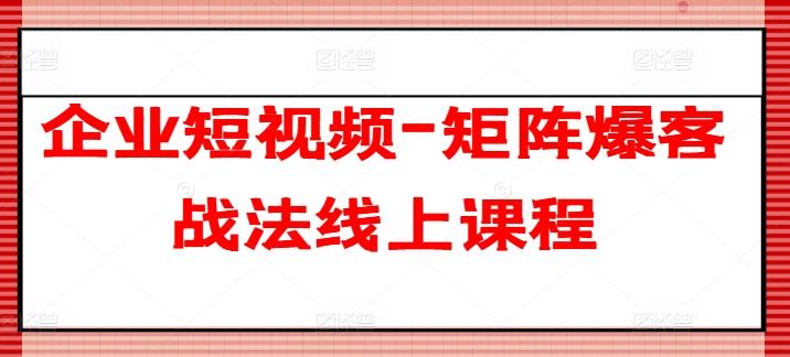 企业短视频-矩阵爆客战法线上课程网创项目-副业赚钱-互联网创业-资源整合冒泡网