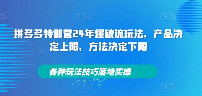 拼多多特训营24年爆破流玩法，产品决定上限，方法决定下限，各种玩法技巧落地实操网创项目-副业赚钱-互联网创业-资源整合冒泡网