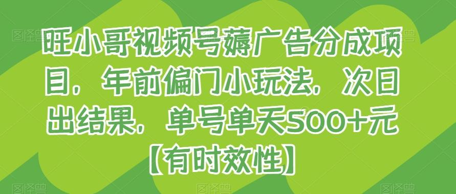 旺小哥视频号薅广告分成项目，年前偏门小玩法，次日出结果，单号单天500+元【有时效性】网创项目-副业赚钱-互联网创业-资源整合冒泡网