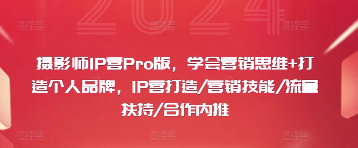 摄影师IP营Pro版，学会营销思维+打造个人品牌，IP营打造/营销技能/流量扶持/合作内推网创项目-副业赚钱-互联网创业-资源整合冒泡网