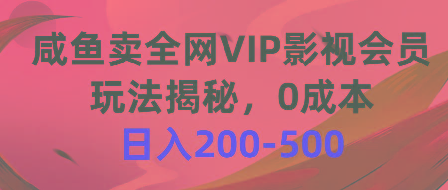 咸鱼卖全网VIP影视会员，玩法揭秘，0成本日入200-500网创项目-副业赚钱-互联网创业-资源整合冒泡网