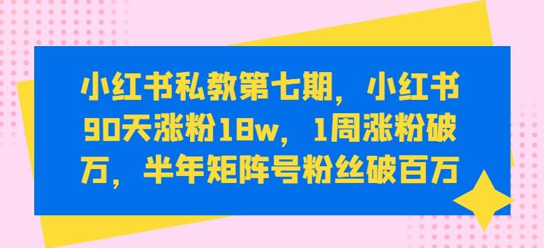 小红书私教第七期，小红书90天涨粉18w，1周涨粉破万，半年矩阵号粉丝破百万网创项目-副业赚钱-互联网创业-资源整合冒泡网