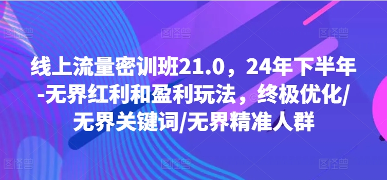 线上流量密训班21.0，24年下半年-无界红利和盈利玩法，终极优化/无界关键词/无界精准人群网创项目-副业赚钱-互联网创业-资源整合冒泡网