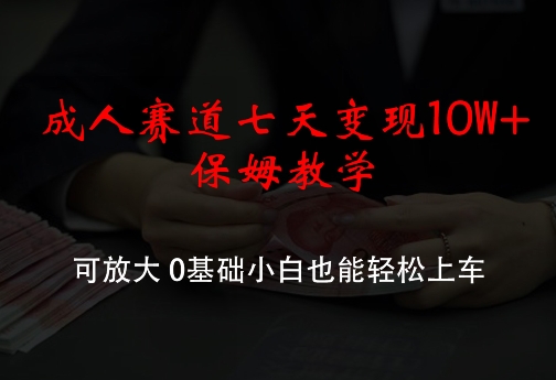 成人赛道七天变现10W+保姆教学，可放大，0基础小白也能轻松上车【揭秘】网创项目-副业赚钱-互联网创业-资源整合冒泡网