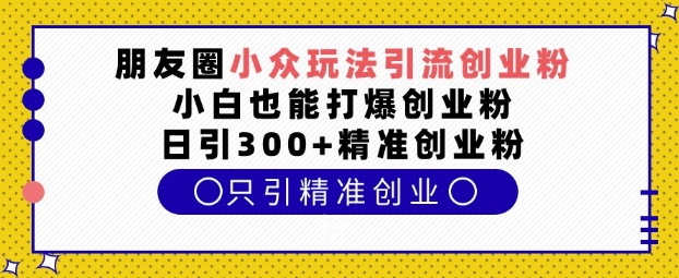 朋友圈小众玩法引流创业粉，小白也能打爆创业粉，日引300+精准创业粉【揭秘】网创项目-副业赚钱-互联网创业-资源整合冒泡网