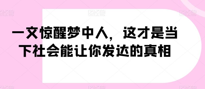 一文惊醒梦中人，这才是当下社会能让你发达的真相【公众号付费文章】网创项目-副业赚钱-互联网创业-资源整合冒泡网