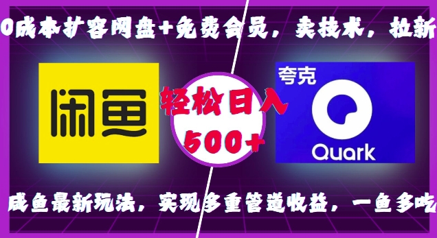 0成本扩容网盘+免费会员，卖技术，拉新，咸鱼最新玩法，实现多重管道收益，一鱼多吃，轻松日入500+网创项目-副业赚钱-互联网创业-资源整合冒泡网