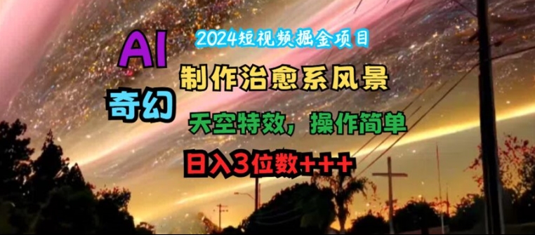 2024短视频掘金项目，AI制作治愈系风景，奇幻天空特效，操作简单，日入3位数【揭秘】网创项目-副业赚钱-互联网创业-资源整合冒泡网