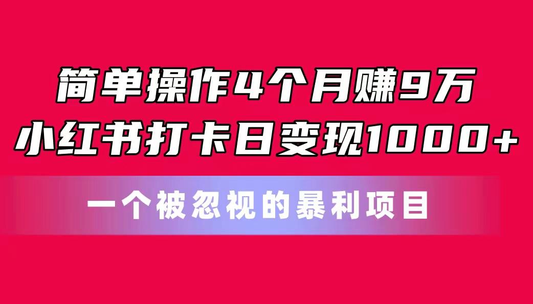 简单操作4个月赚9万！小红书打卡日变现1000+！一个被忽视的暴力项目网创项目-副业赚钱-互联网创业-资源整合冒泡网