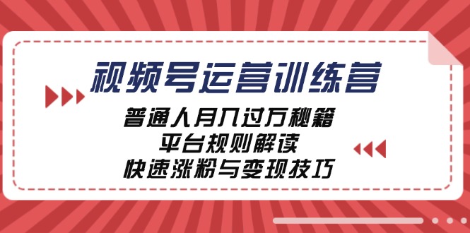 视频号运营训练营：普通人月入过万秘籍，平台规则解读，快速涨粉与变现网创项目-副业赚钱-互联网创业-资源整合冒泡网