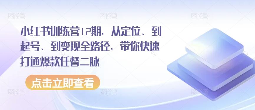 小红书训练营12期，从定位、到起号、到变现全路径，带你快速打通爆款任督二脉网创项目-副业赚钱-互联网创业-资源整合冒泡网