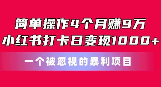 简单操作4个月赚9w，小红书打卡日变现1k，一个被忽视的暴力项目【揭秘】网创项目-副业赚钱-互联网创业-资源整合冒泡网