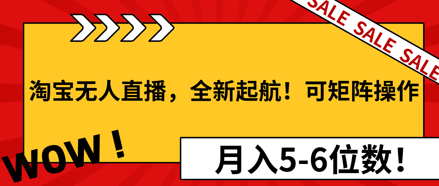 淘宝无人直播，全新起航！可矩阵操作，月入5-6位数！网创项目-副业赚钱-互联网创业-资源整合冒泡网