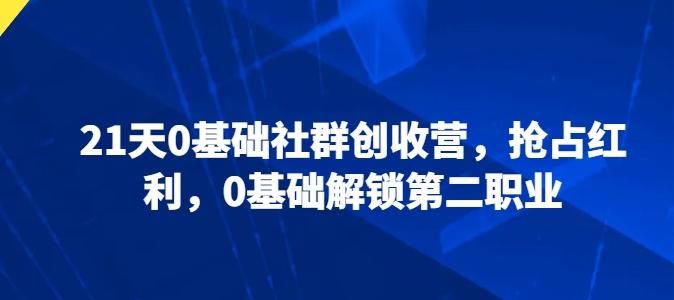 21天0基础社群创收营，抢占红利，0基础解锁第二职业网创项目-副业赚钱-互联网创业-资源整合冒泡网