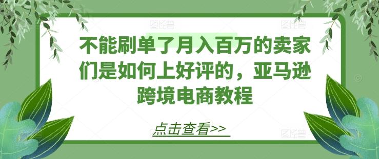 不能刷单了月入百万的卖家们是如何上好评的，亚马逊跨境电商教程网创项目-副业赚钱-互联网创业-资源整合冒泡网