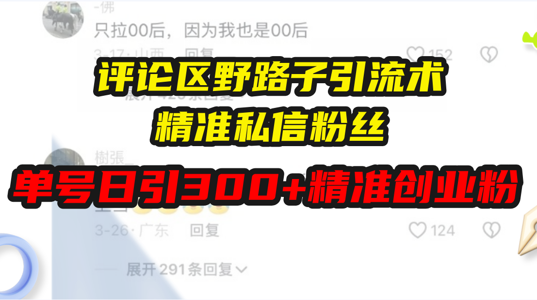 评论区野路子引流术，精准私信粉丝，单号日引流300+精准创业粉网创项目-副业赚钱-互联网创业-资源整合冒泡网