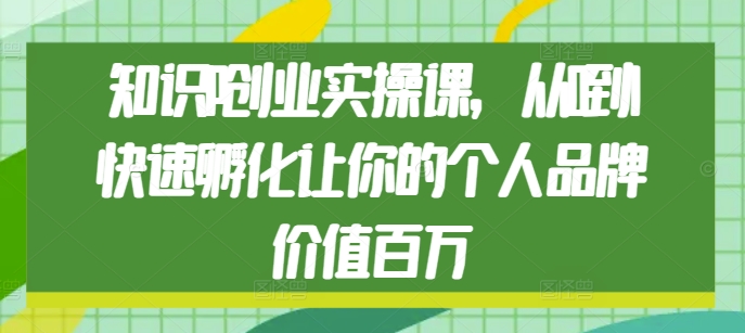 知识IP创业实操课，从0到1快速孵化让你的个人品牌价值百万网创项目-副业赚钱-互联网创业-资源整合冒泡网