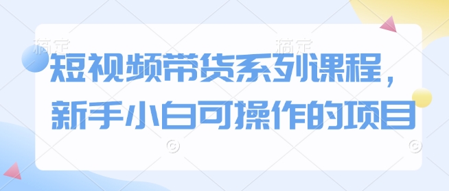 短视频带货系列课程，新手小白可操作的项目网创项目-副业赚钱-互联网创业-资源整合冒泡网