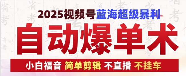 2025视频号蓝海超级暴利自动爆单术1.0 ，小白褔音 简单剪辑 不直播 不挂车网创项目-副业赚钱-互联网创业-资源整合冒泡网